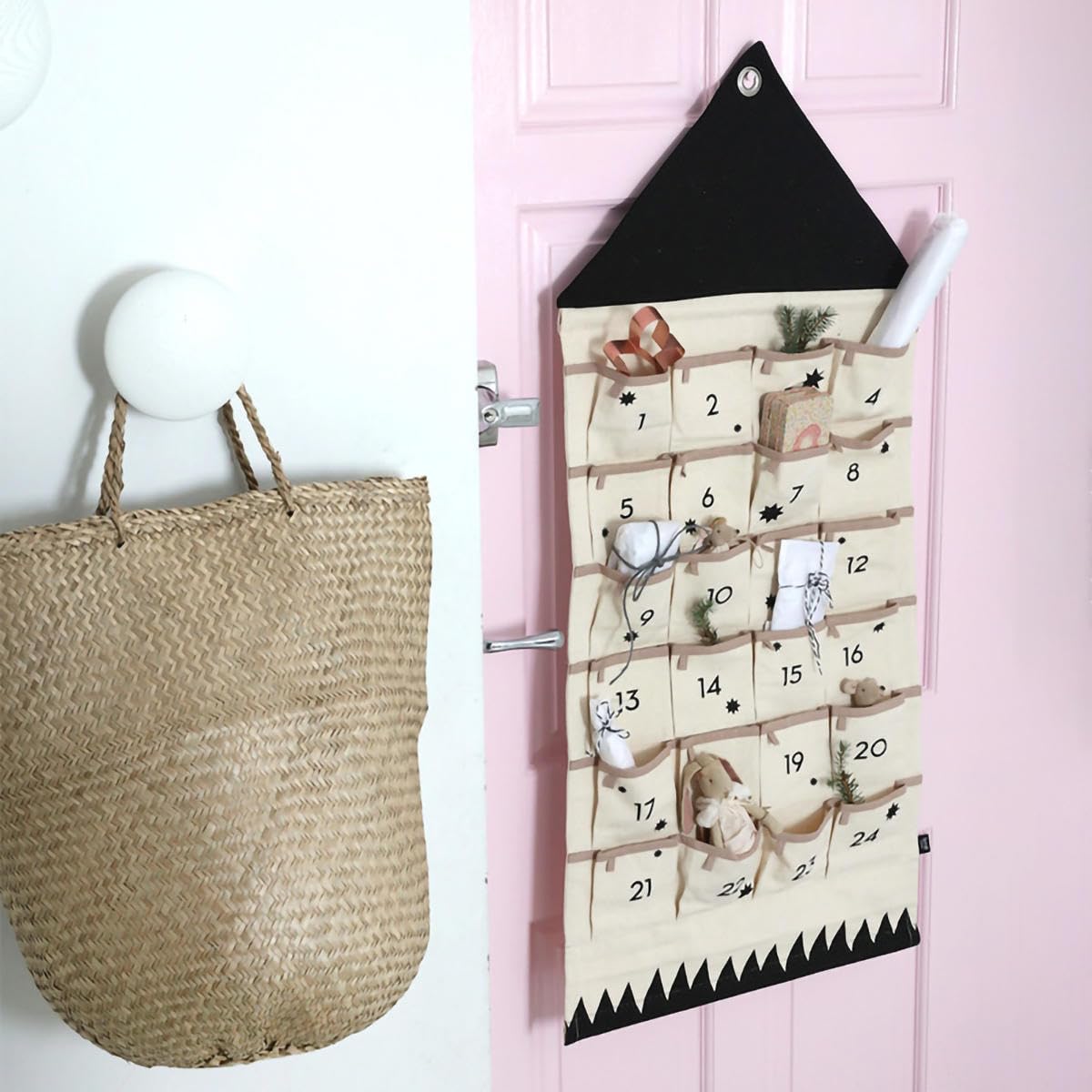 Wand-Organizer for Schlafzimmer, hängender Wand-Organizer, Weihnachts-Adventskalender 2024, wiederverwendbar mit Taschen, 24-Tage-Wandmontage-Aufbewahrungstasche for Zuhause, Urlaubsdekorationen, Gesc