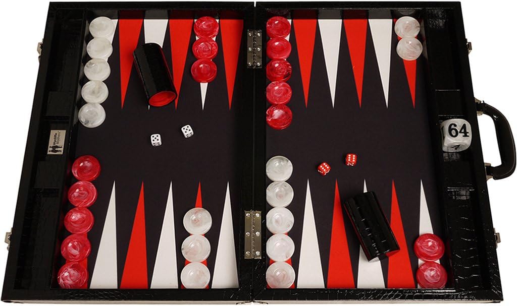 21" Tournament Backgammon Set - Black Croco Board with Black Field - Gen III