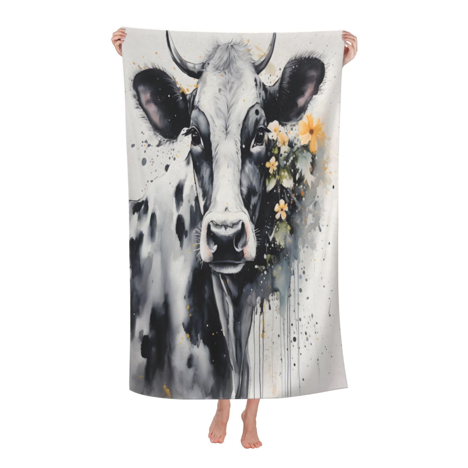 LSRCPD Beach Towels Cute Cow Yoga Swim Pool Bath For Men Women 80X130Cm