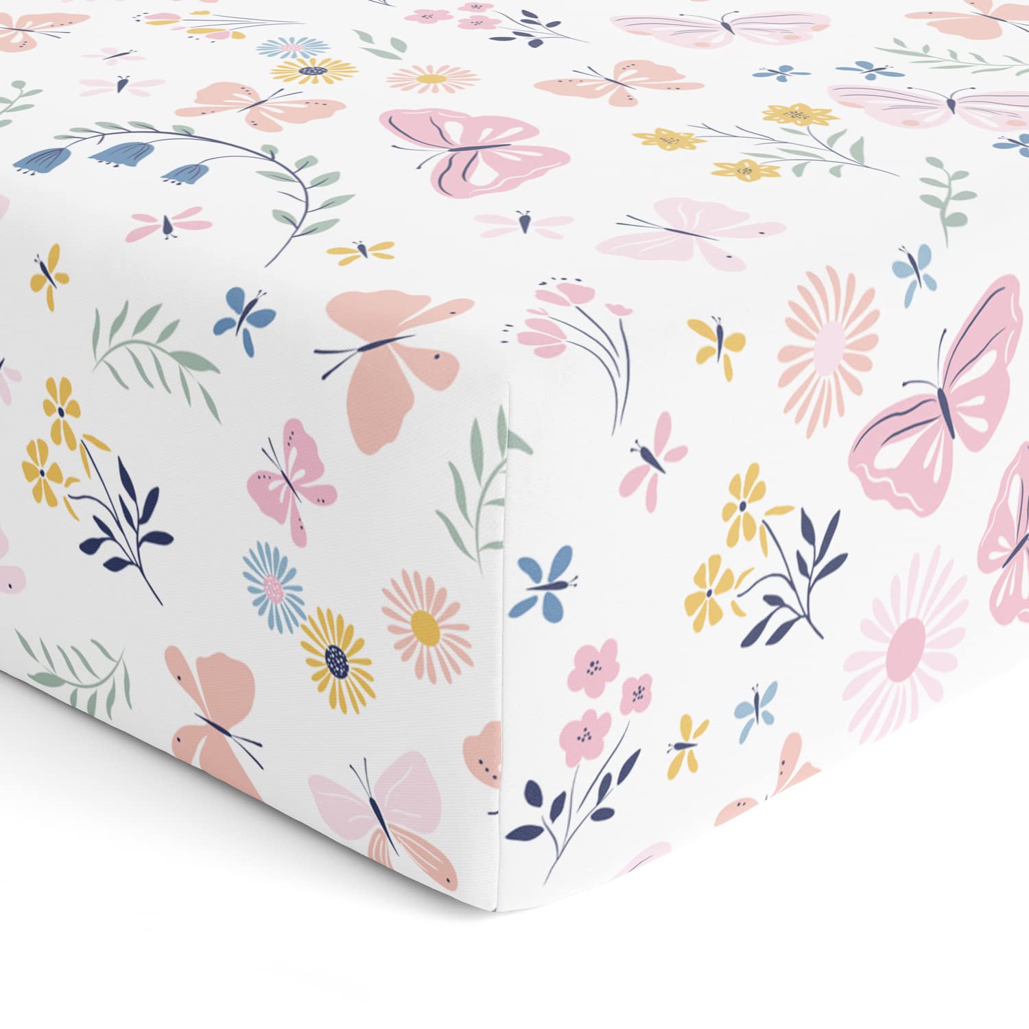 Haus and Kinder 100% Cotton Fitted Cot Crib Sheet | Bed Sheets for Newborn Baby Crib Mattress | Deep Pocket All Round Elastic Fitted Crib Sheet for Baby| Size 132 cm x 71 cm | Butterfly Garden (B0BPH3R6Q2) Amazon Price History, Amazon Price Tracker