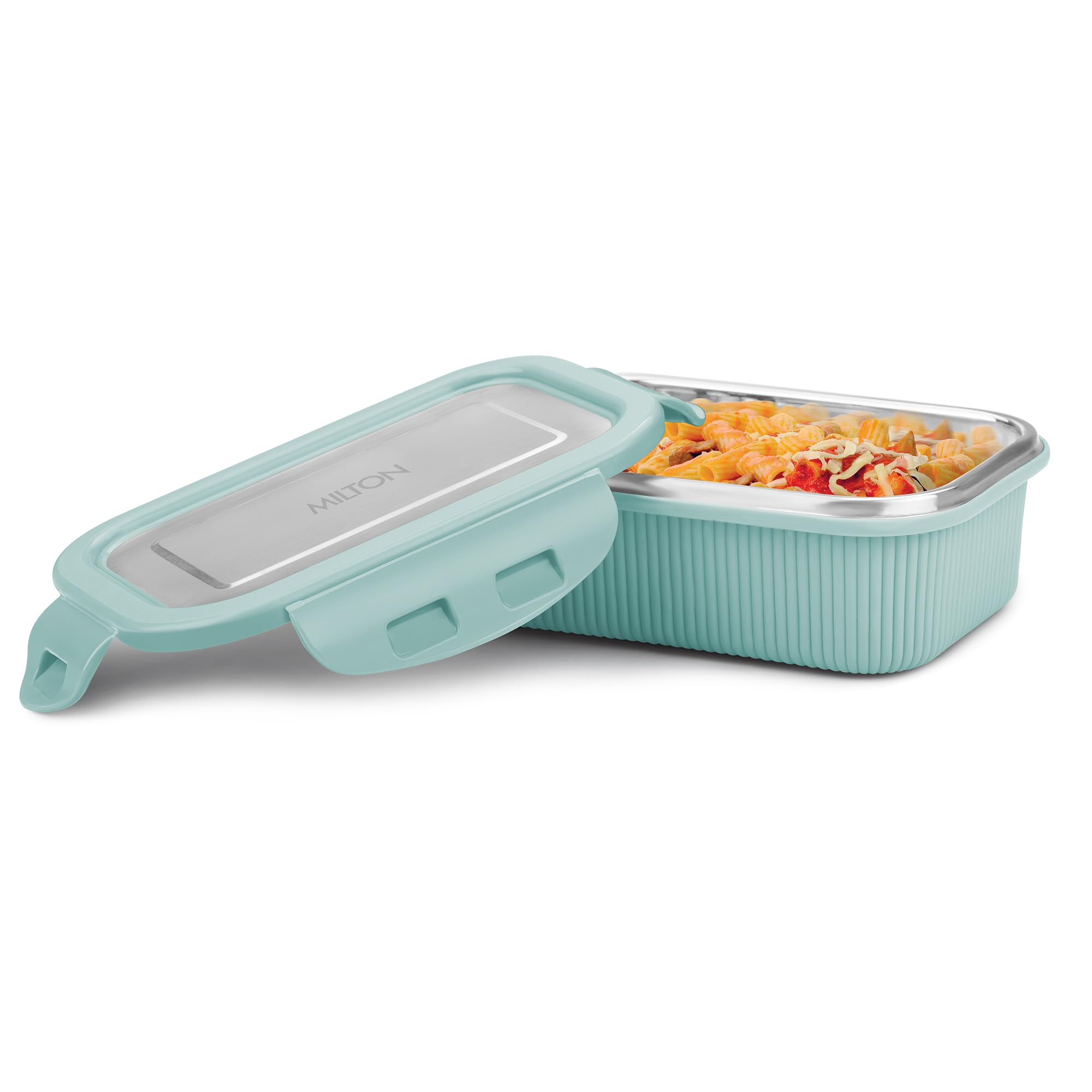 MILTON Cool Touch Rectangular 400 Stainless Steel Container, 380 ml, Pastel Turquoise, Microwave Safe, Food Grade, BPA Free, Refrigerator Safe