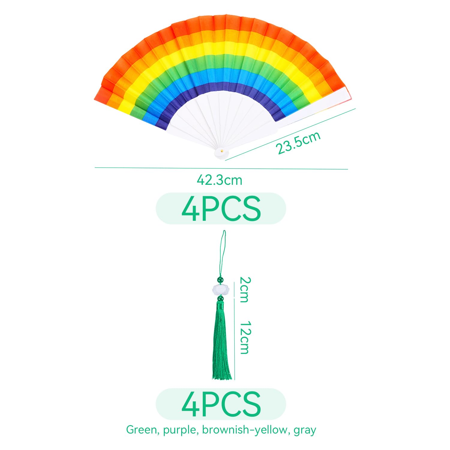4 Pièces Ventilateur Pliante Arc-en-Ciel Et 4 Morceaux De Longe De Glands, Ventilateur Décoratif Créatif, Fournitures De Fête De Fierté, Adaptées Aux Défilés, Carnaval, Jeux De Rôle.