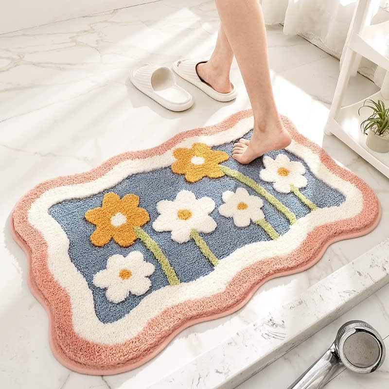 Roseate Little Flower スーパーソフト アンチスキッド (40x60cm) 超吸収マット マイクロファイバー 2000GSM マット バスルーム/ベッドルーム/キッチン/ドアマット/フロアマット用 1枚パック