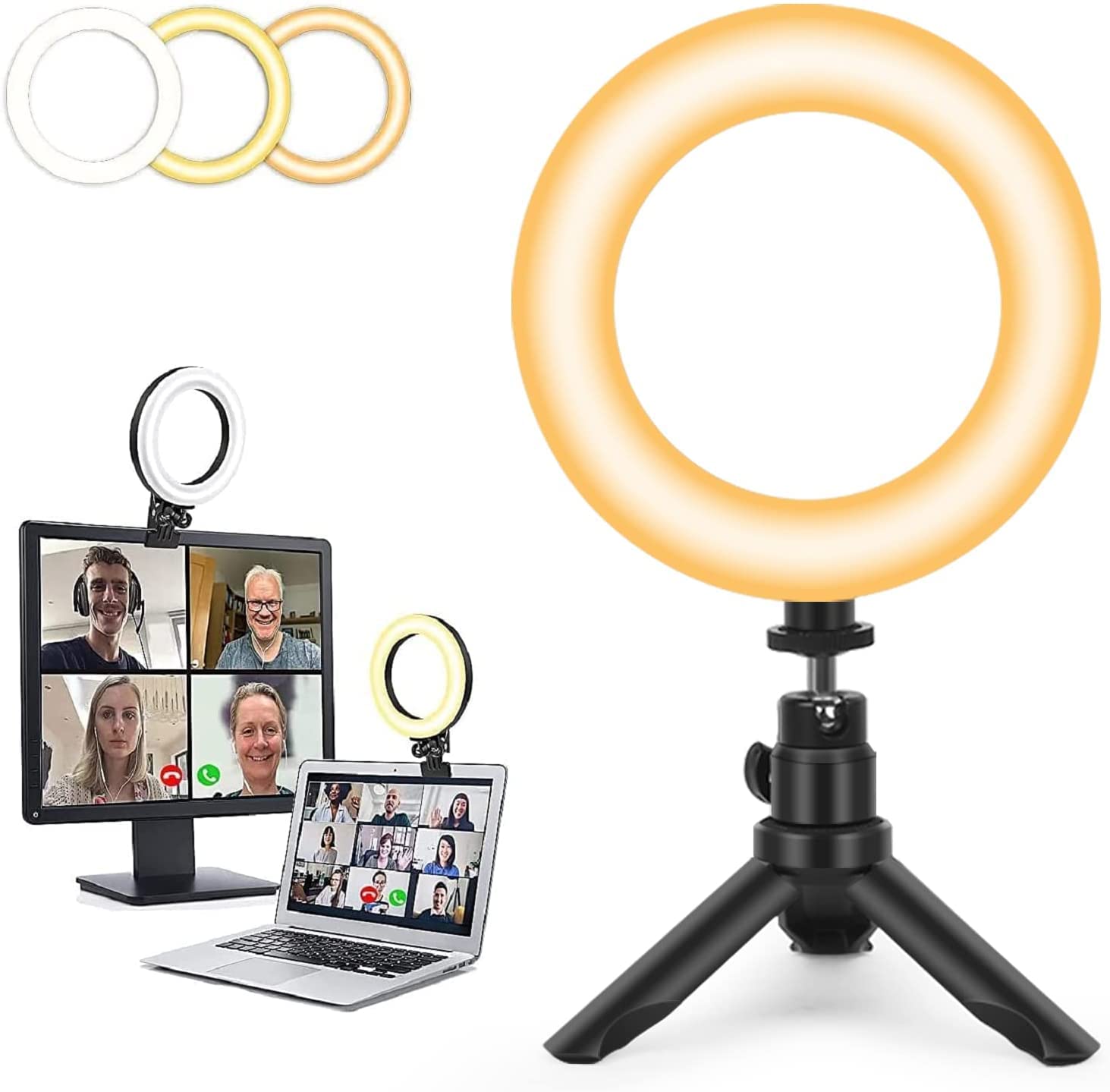 EvershopUpgrade Ring Light Laptop 5 Inch Video Conference Light, LED Ring Light with Clip 3 Light Colours + 10 Brightnesses Video Light for Video Recording, Video Calls, Live Stream, YouTube TikTok