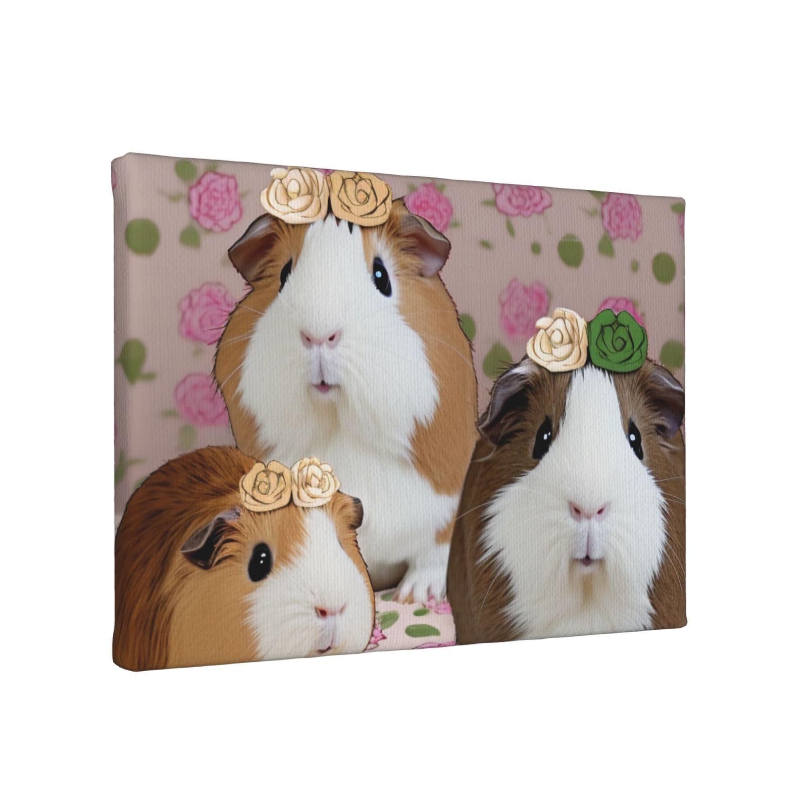 YKLJG Guinea Pigs and Cupcakes Printed Wall Art Canvas Painting 30x20 CM Wooden Framed Picture Painting Artwork Prints for Bedroom Kitchen Home Office Decor