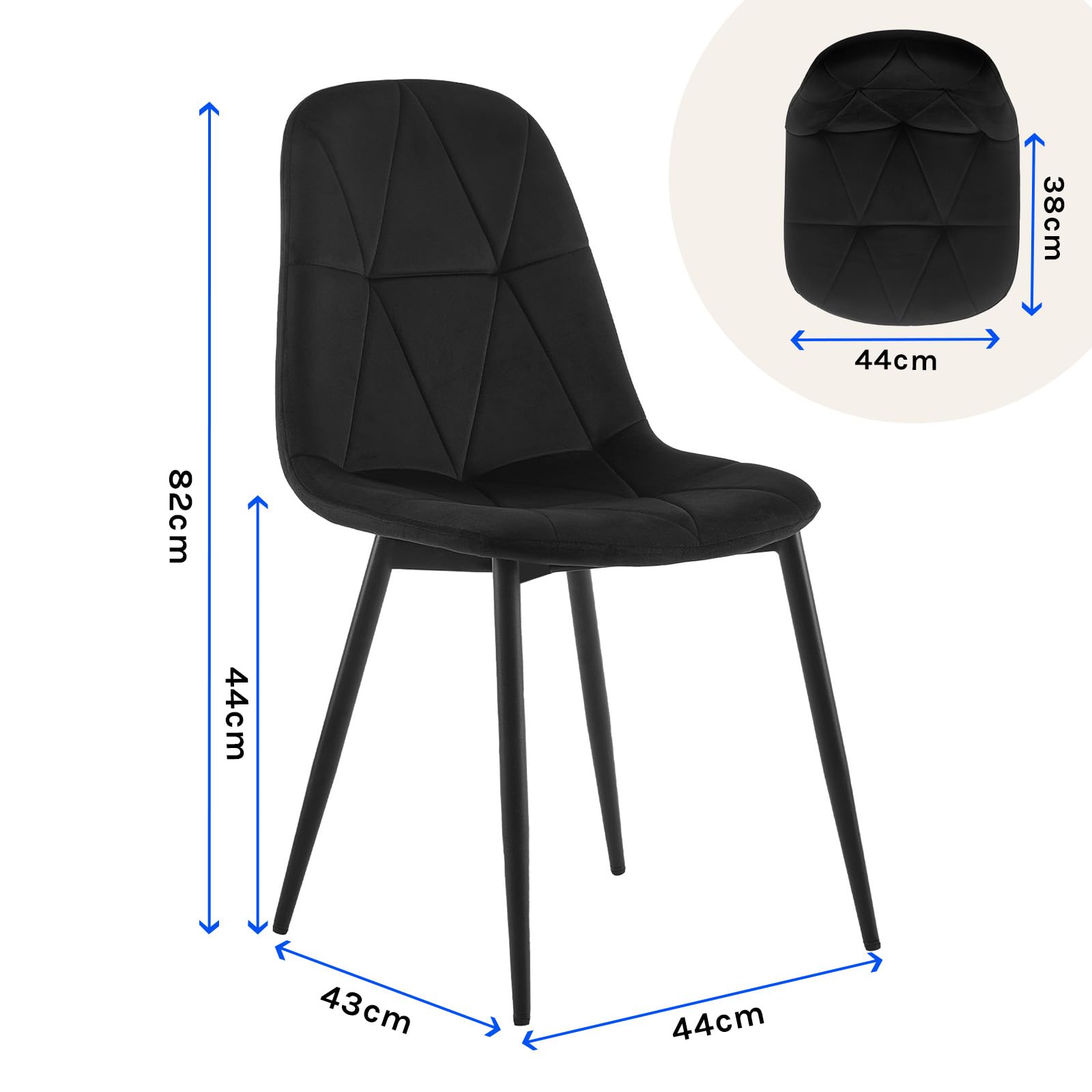 Lestarain Esszimmerstühle 4er Set mit Rückenlehne, für Esszimmer Küche Wohnzimmer, Küchenstühle gepolstert mit Samtbezug, aus Metall, ergonomisches Design, Schwarz