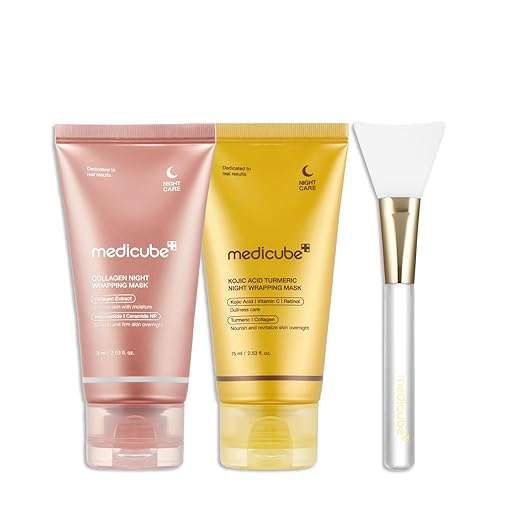 medicube Viral Glass Glow Overnight Wrapping Mask Duo: Collagen Overnight Wrapping Peel Off Facial Mask Pack and Turmeric Overnight Wrapping Peel Off Mask and Jelly Brush | Stocking Stuffers