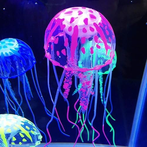 Miniatura 2 de SciencePurchase Paquete de 6 medusas artificiales de neón flotantes, decoración de acuario para pecera
