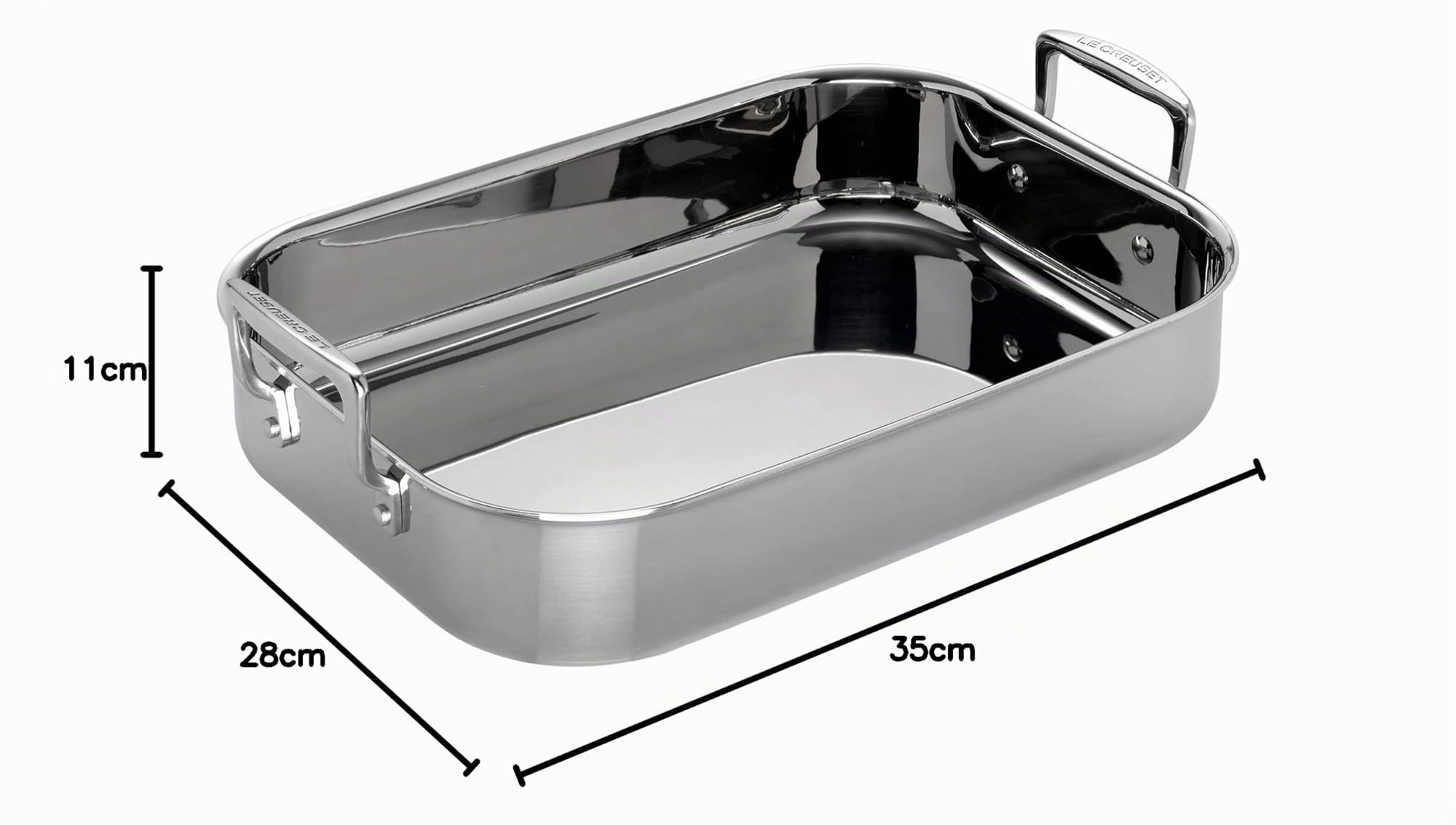 Le Creuset Plat à Rôtir, 35 x 25 x 7 cm, Inox 3-ply, Rectangulaire, Poignées d'assistance, Argenté,96102270000000