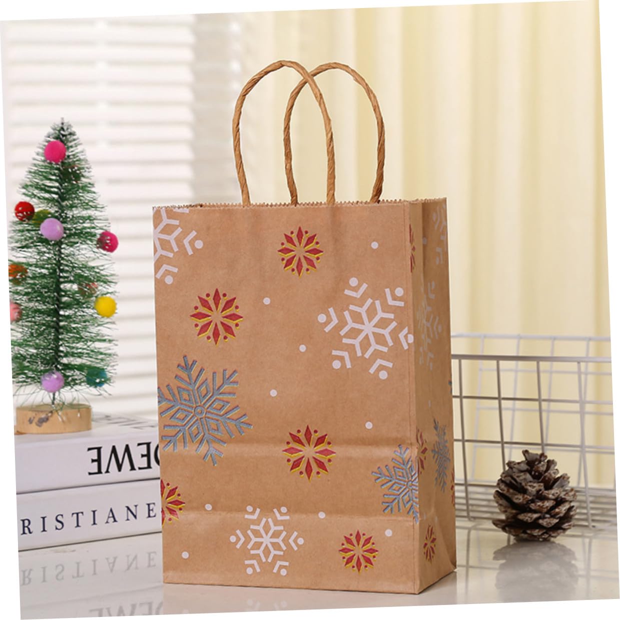 SHINEOFI 20pezzi Sacchetti Regalo di Natale in Carta Kraft Decorati Motivo Fiocco di Adatti per Feste e Regali Disponibili in Confezione