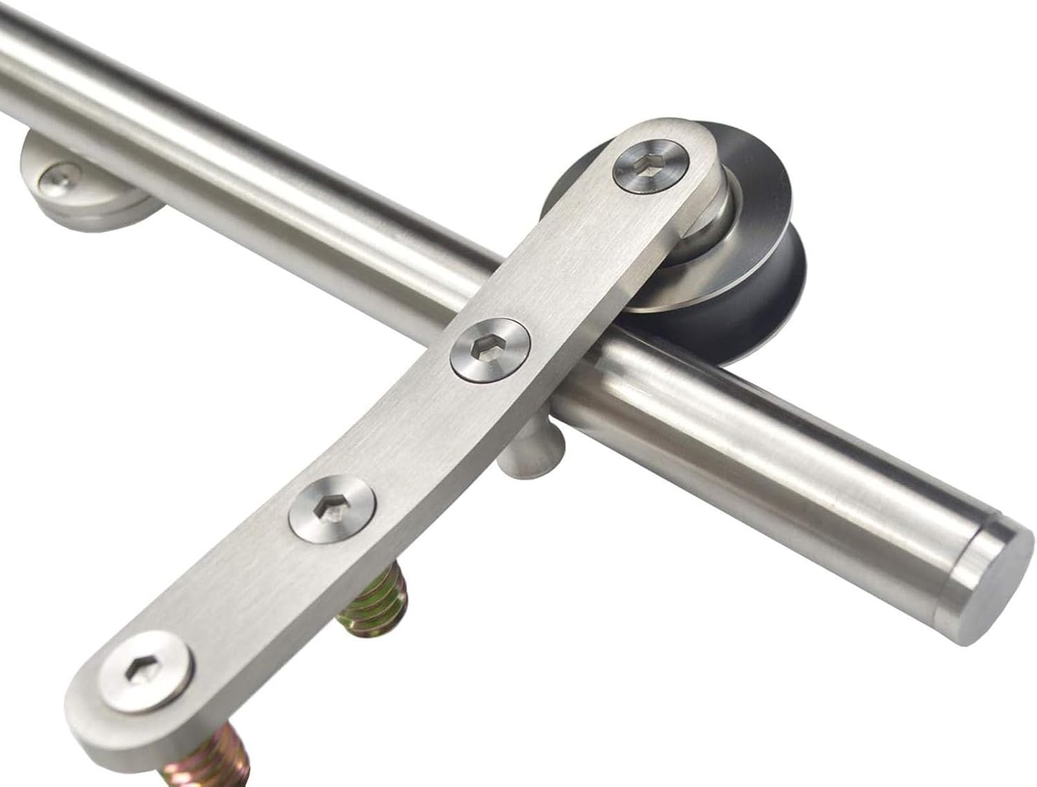 Sliding Hardware Rolling Library Kit,Stainless Steel Rolling Library Ladder Hardware Home Office Library Barn Style Sliding Round Track/Rail,One Color-200cm Track kit