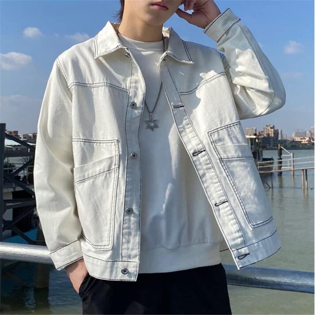 Autumn Tooling Denim White Jacket Spring And Hong Kong Men's Top Line(3XL code)