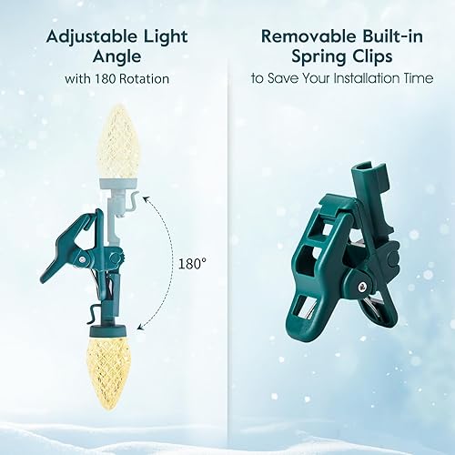 Miniatura 5 de Moonflor Luces LED C9 de Navidad para exteriores con 50 clips de resorte, 50 pies 50 luces LED impermeables de fresa, grado comercial extensible,