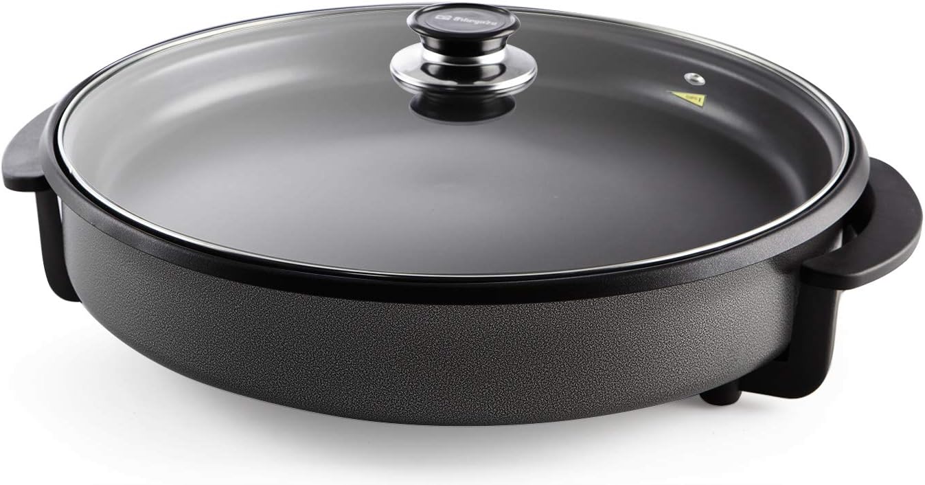 Orbegozo PZ 6636 - Electric pizza pan with Glass Lid, Non-stick Coating, Adjustable Thermostat, 36 cm Diameter, 1500 W