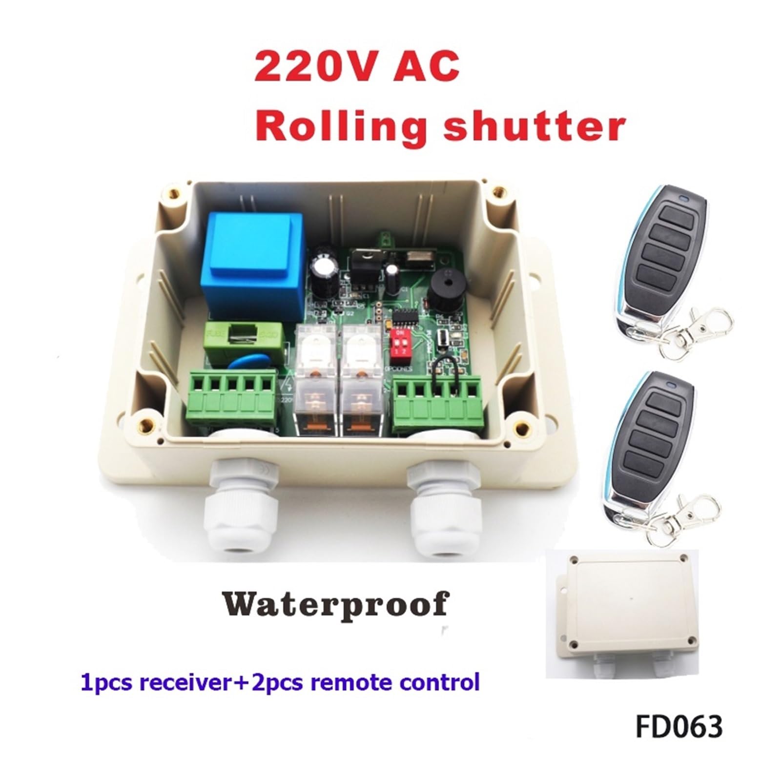 1 récepteur + 2 télécommandes 220v, volet roulant, récepteur Rf, télécommande Hcs301 Rf(2PCS Remote)