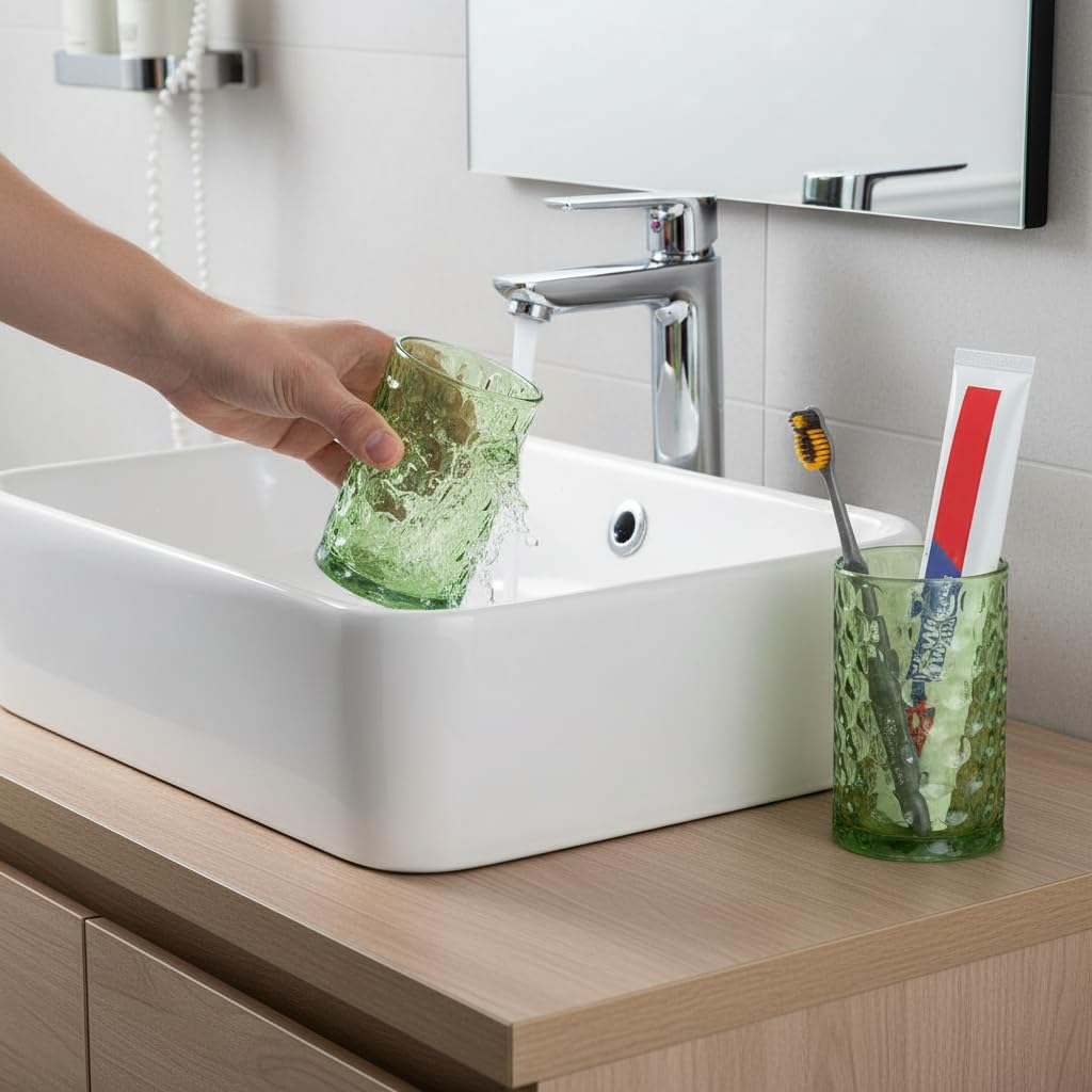 Uchwyty na szczoteczki do zębów do łazienek, 350 ml, szklany uchwyt na szczoteczkę do zębów i zestaw kubków łazienkowych, dekoracyjne akcesoria łazienkowe, organizer na szczoteczkę do zębów