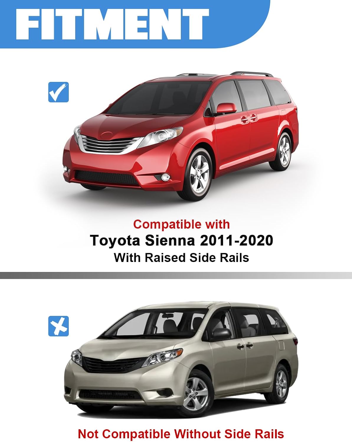 FengYu Roof Rack Cross Bars 220lb Compatible with 2011-2020 Toyota Sienna, Heavy Duty Aluminum clampers and Bars Cargobar Black Rooftop Rails Carrying Bag Luggage Canoe Bike Kayak Carrier