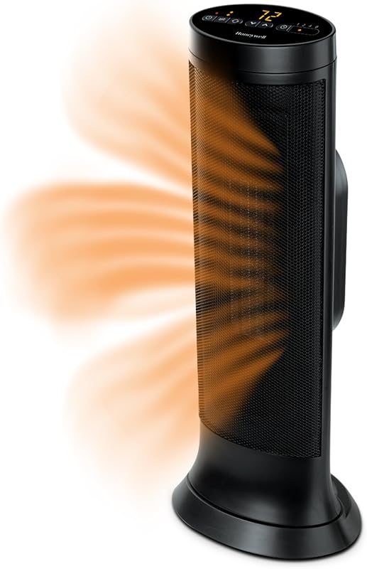 Calentador de torre delgado de cerámica, habitación grande, negro | Controles Digitales, Oscilación, Termostato Programable, 1500W