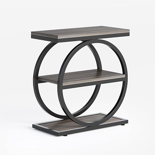 Vista 8 de LITTLE TREE End Table, 3-Tier Side Table, Slim Sofa Side Table for Living Room, Tall Bedside Table Nightstand for Bedroom, Grey and Black