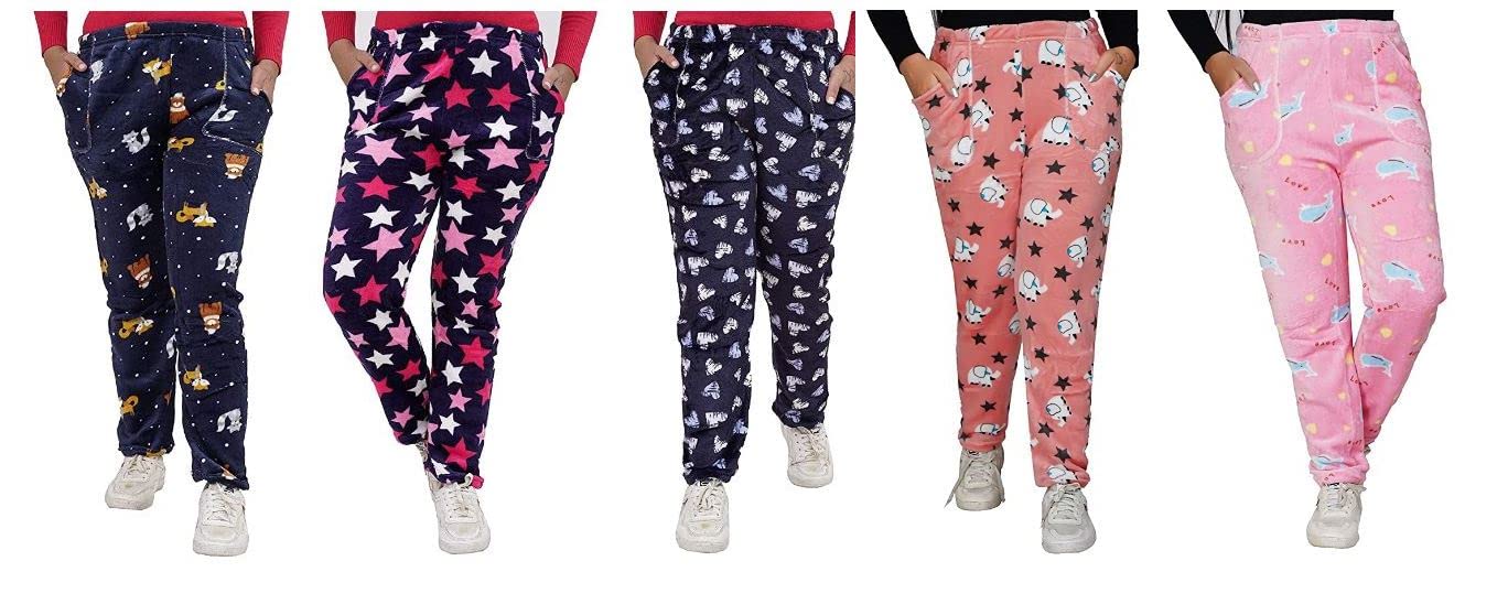 saigon Women's Combo pack of 5 woolen soft fleece Printed Pyjama/Lower (Multicolour)-picture-17