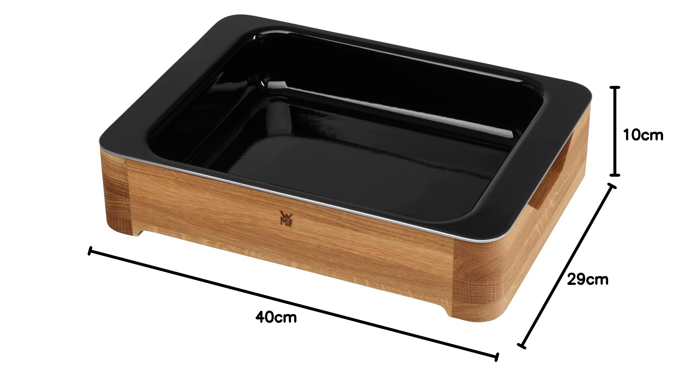 WMF Fusiontec Lasagne Auflaufform groß 36 x 26 x 8 cm, High-Tech Keramik, Holz-Servierrahmen, für Herd, Grill, Backofen, hitzebeständig bis 450°C
