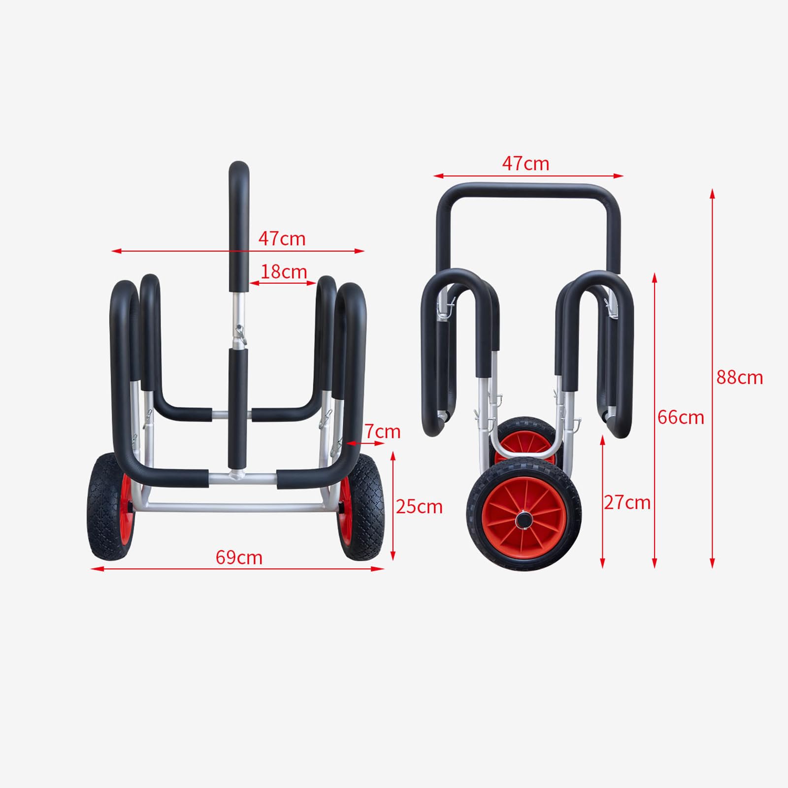 Carrito de transporte doble para SUP y kayak con ruedas, carrito de material de aluminio para un fácil movimiento de 2 tablas de remo y tablas de surf