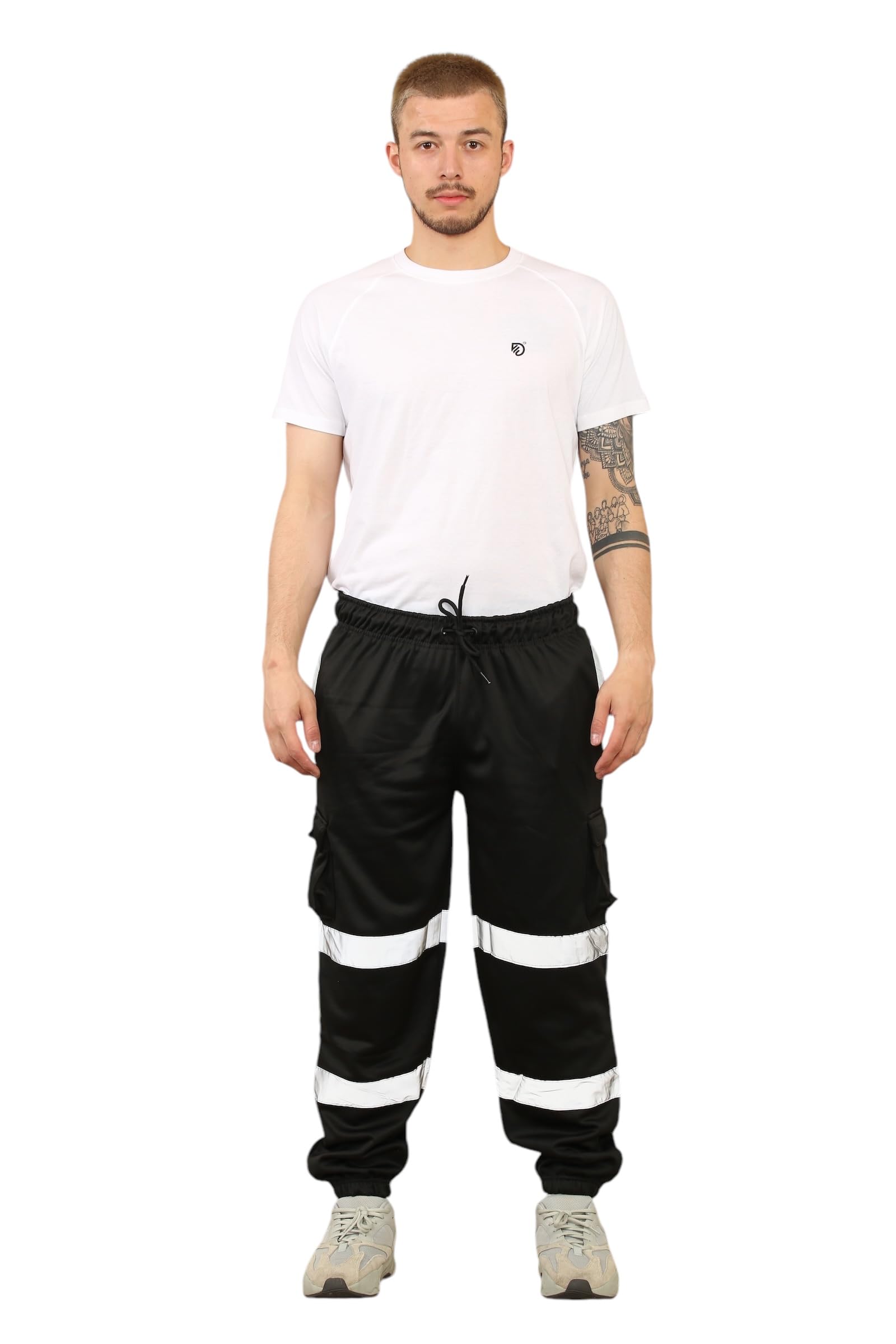 Fairy Trendz Men's Black Hi Viz Fleece Work Trousers Reflective Safety Hi Vis Joggers - High Visibility Combat Workwear Bottoms Pants (, XX-Large)