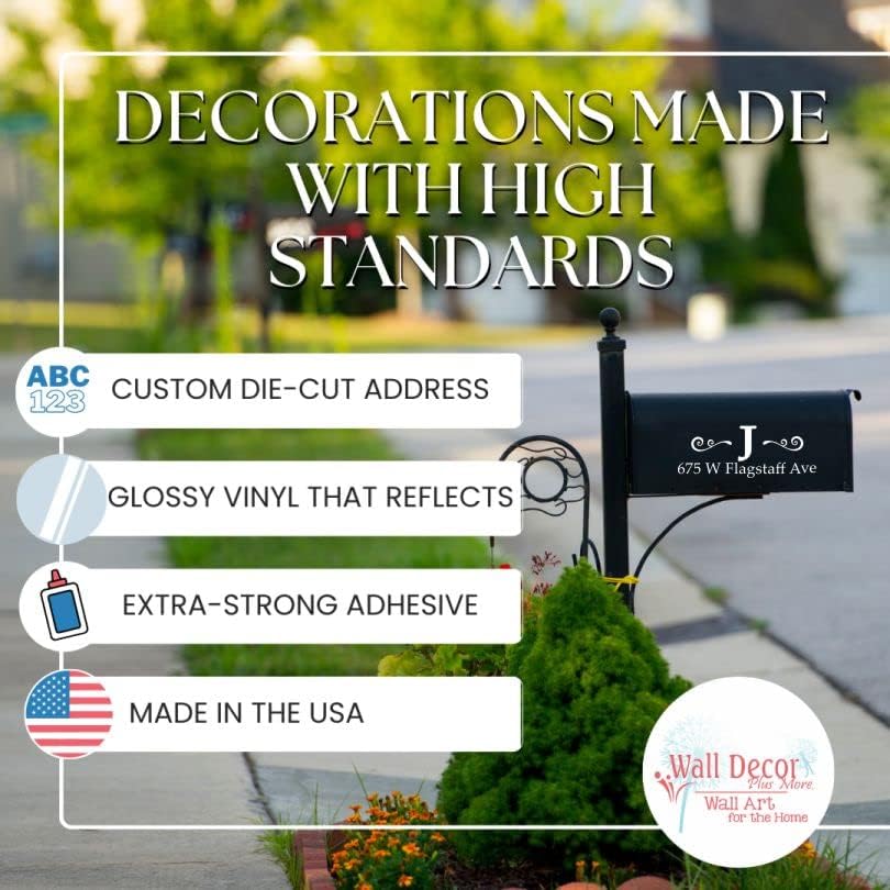 Miniatura 4 de Juego de 2 números de buzón de correo con monograma rizado y calcomanías de dirección personalizadas, números de buzón brillantes para exteriores,