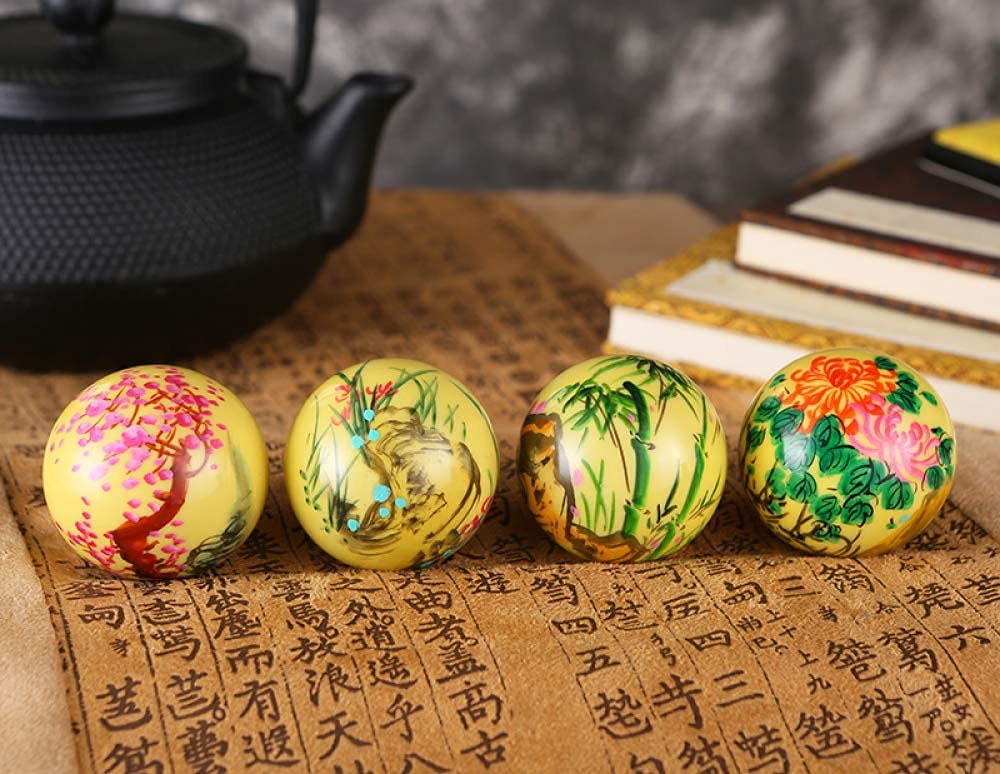 "baoding pallaPrugna dipinta a mano, orchidea, bamb��, crisantemo, esercizio di salute in stile cinese, palla antistress, esercizio a mano con confezione regalo (55 mm)"