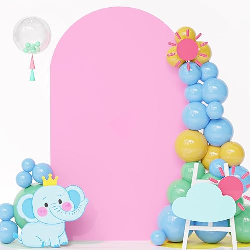 Cubierta de arco de boda rosa de 2.1 x 5 pies, cubierta de fondo de arco circular de elastano, cubierta de arco superior redonda ajustada para