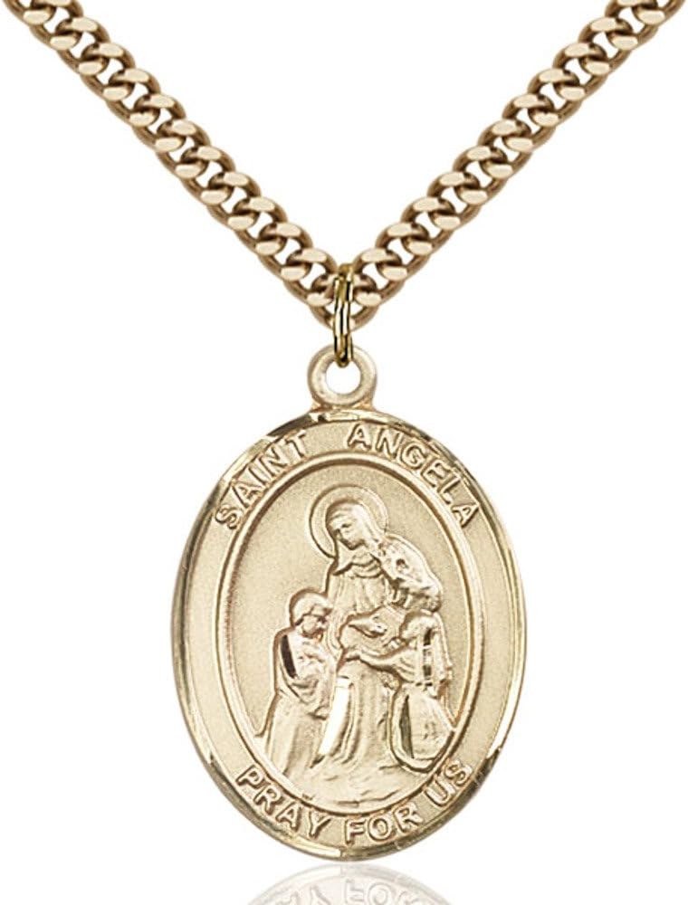 Bonyak Jewelry St. Angela Merici Hand-Crafted Oval Medal Pendant in 14kt Yellow Gold-Filled