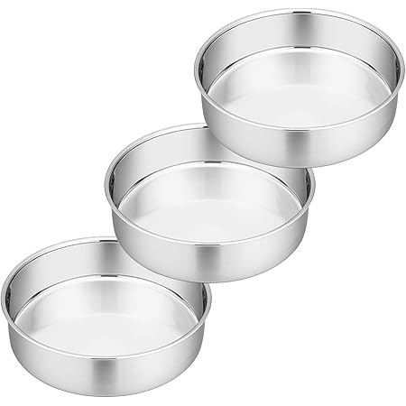 P&P CHEF 8 Inch Cake Pan Set, 3 Pcs Round Baking Pans Stainless Steel Layer Birthday Wedding Cake Pans, Fit Oven/Pots/Pressure Cooker, Non Toxic & Heavy Duty, Dishwasher Safe
