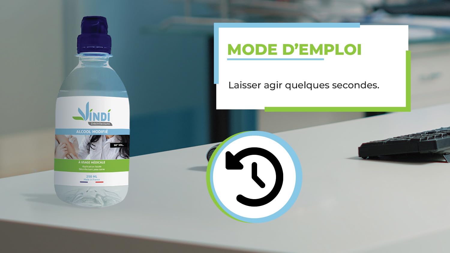 Vindi Désinfectant Alcool modifié 90°- lot de 5 Flacons de 250ml - Fabrication Française - Désinfection peau saine et ustensiles médicaux