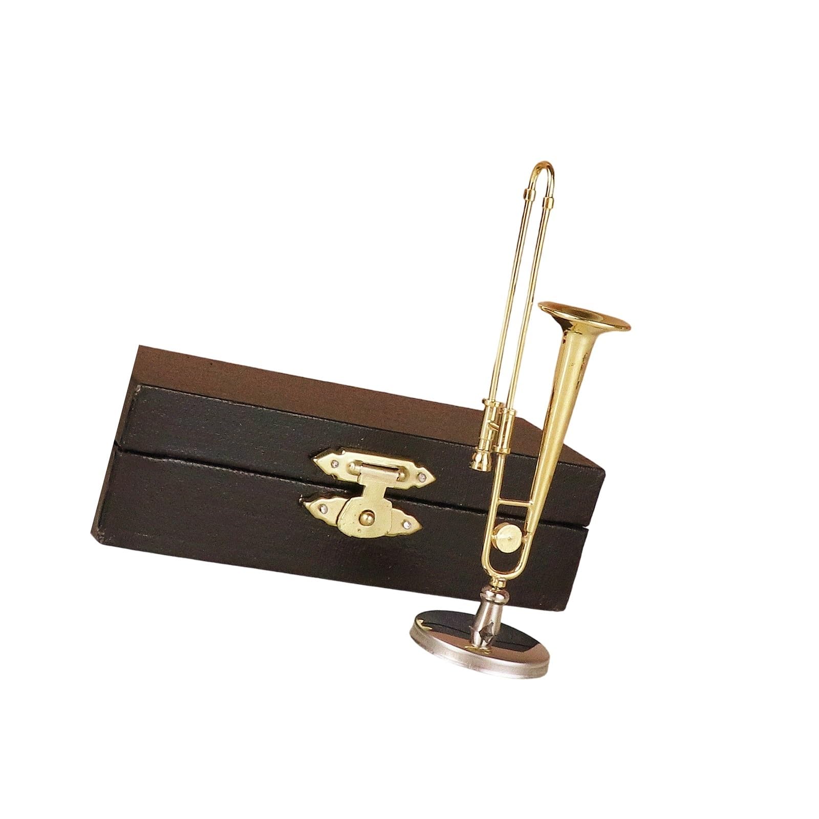ZXFJYUIP Trombone Instrument Model Miniature Wind Ornament Bronze Plated Gold(1)