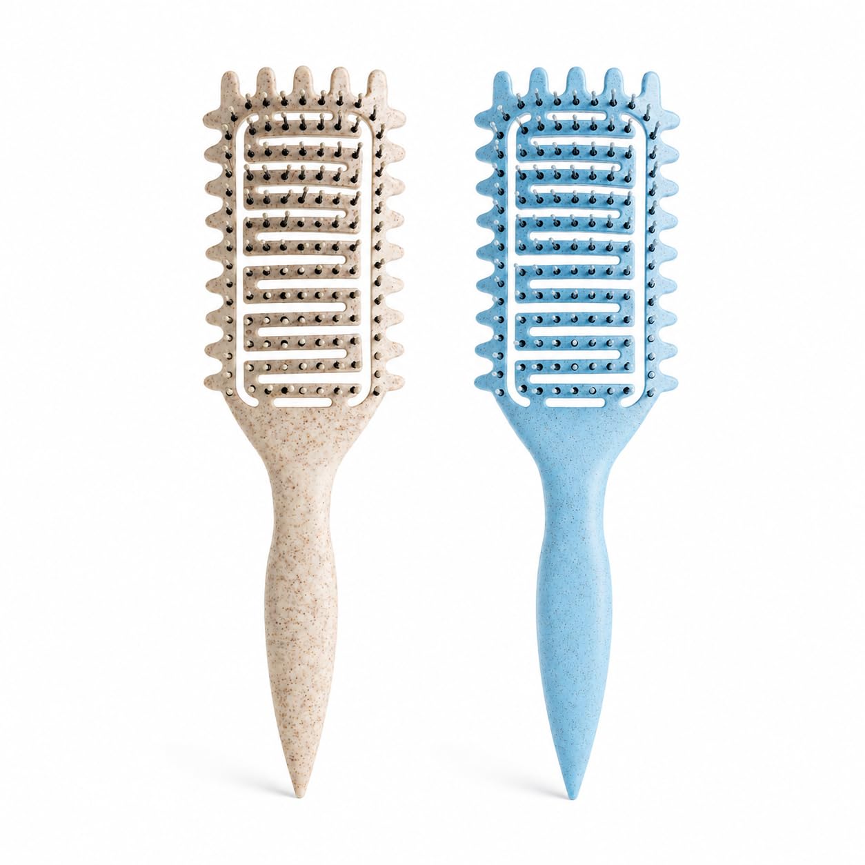 Curl Defining Brush for Curly Hair, Vented Detangling Hair Brush for Wet and Dry Styling, Curved Brush for Shaping and Smoothing Curl Clumps, Lightweight Hair Brush (Blue Beige)
