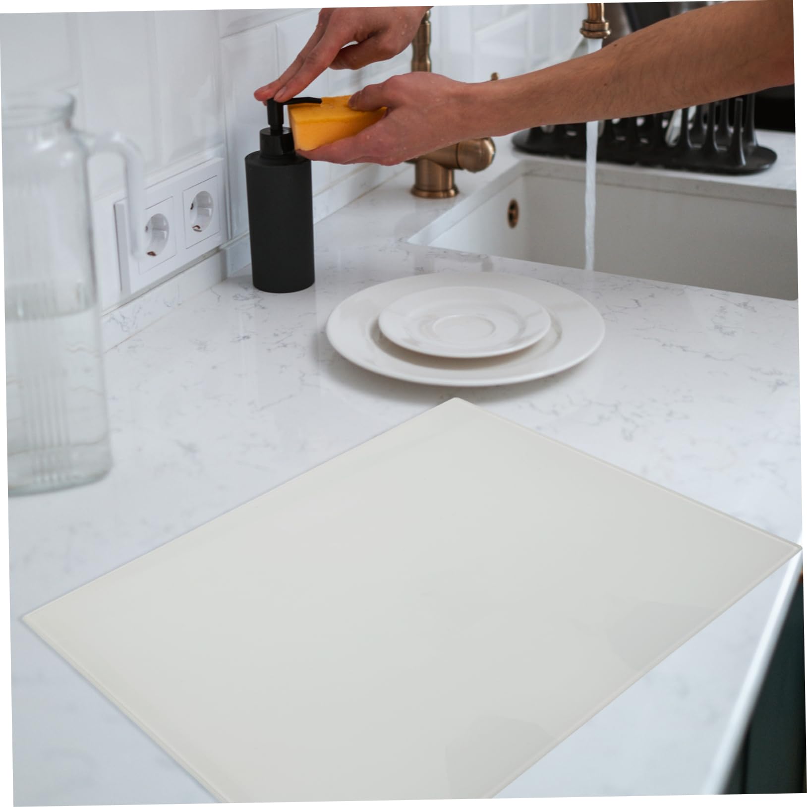 Planche à Découper en Verre Trempé Rectangulaire Cuisine | Surface Imprimée, Format Compact pour Petites Découpes, Pose sur Plan de Travail