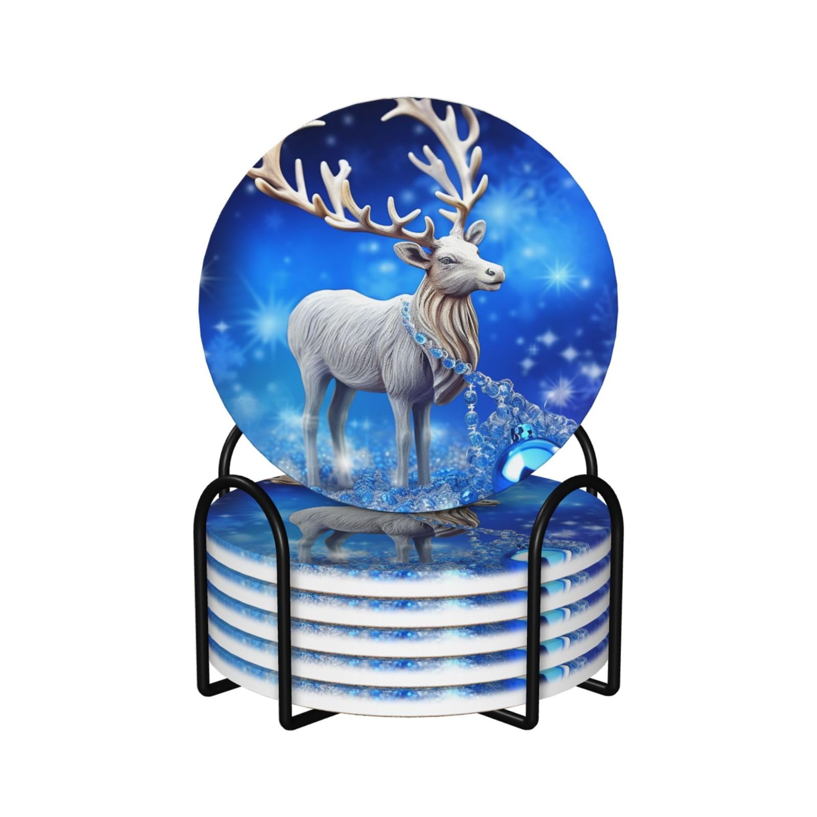 Dessous de verre de Noël en céramique avec support et base en liège absorbant, lot de 6