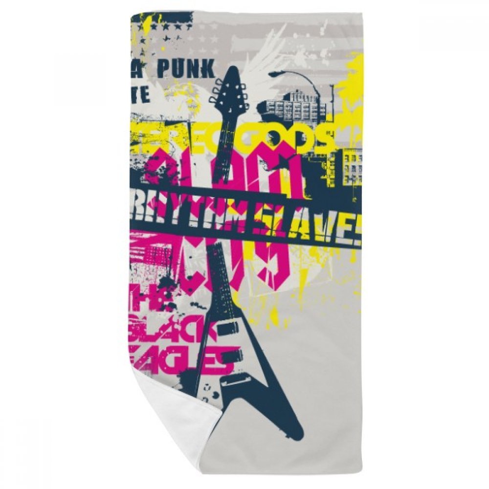 Serviette de bain guitare jaune et rose 35x70cm en tissu multicolore doux pour la douche