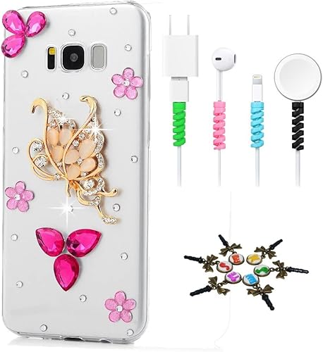 Miniatura 9 de STENES Sparkle - Carcasa para Samsung Galaxy S21 Ultra (4 unidades), diseño de flores brillantes en 3D, color rosa