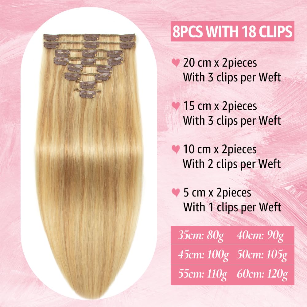 Human Hair Clip in Extensions Real Human Hair Clip-in Chestnut Brown Clip ins 100% Brazilian Remy Human Hair Extension for Women 8pcs Per Set including 18 Clips Double Weft (20 Inch) - Image 4