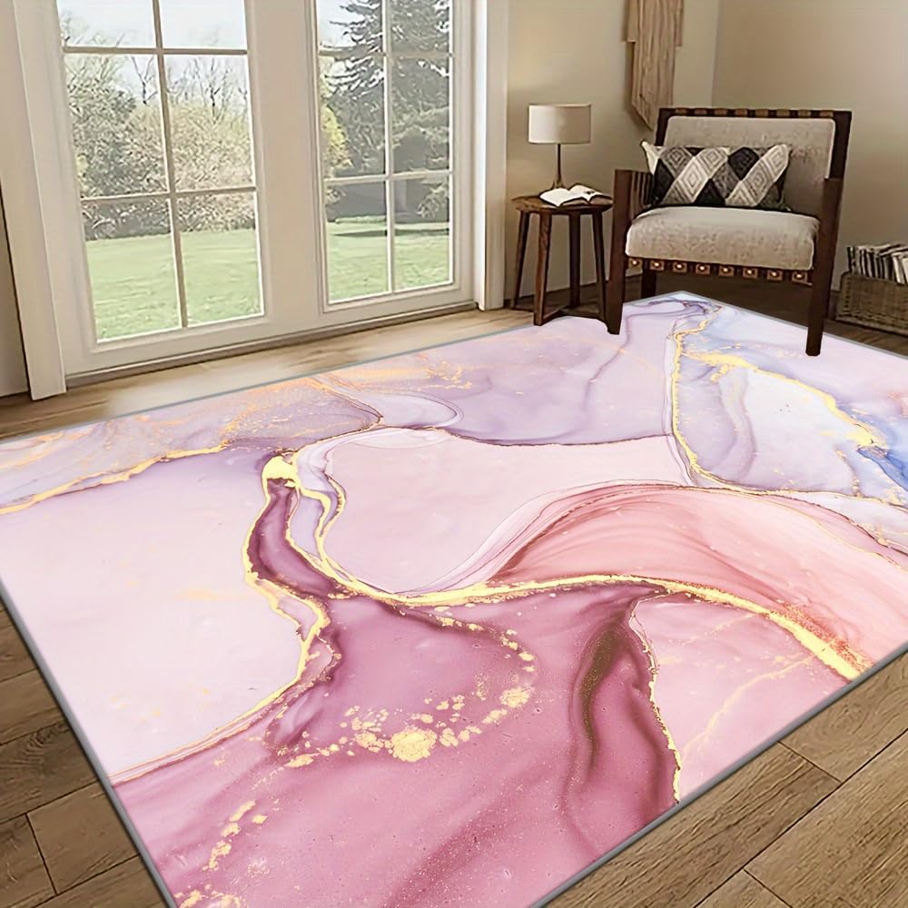 Pink Gold Marble Pattern Carpets,2'x 3'Abstract Pink Watercolor Area Rug for Living Room Non-Slip Floor Mats for Boys Girls Bedroom Dorm Nursery Modern Home Decorate