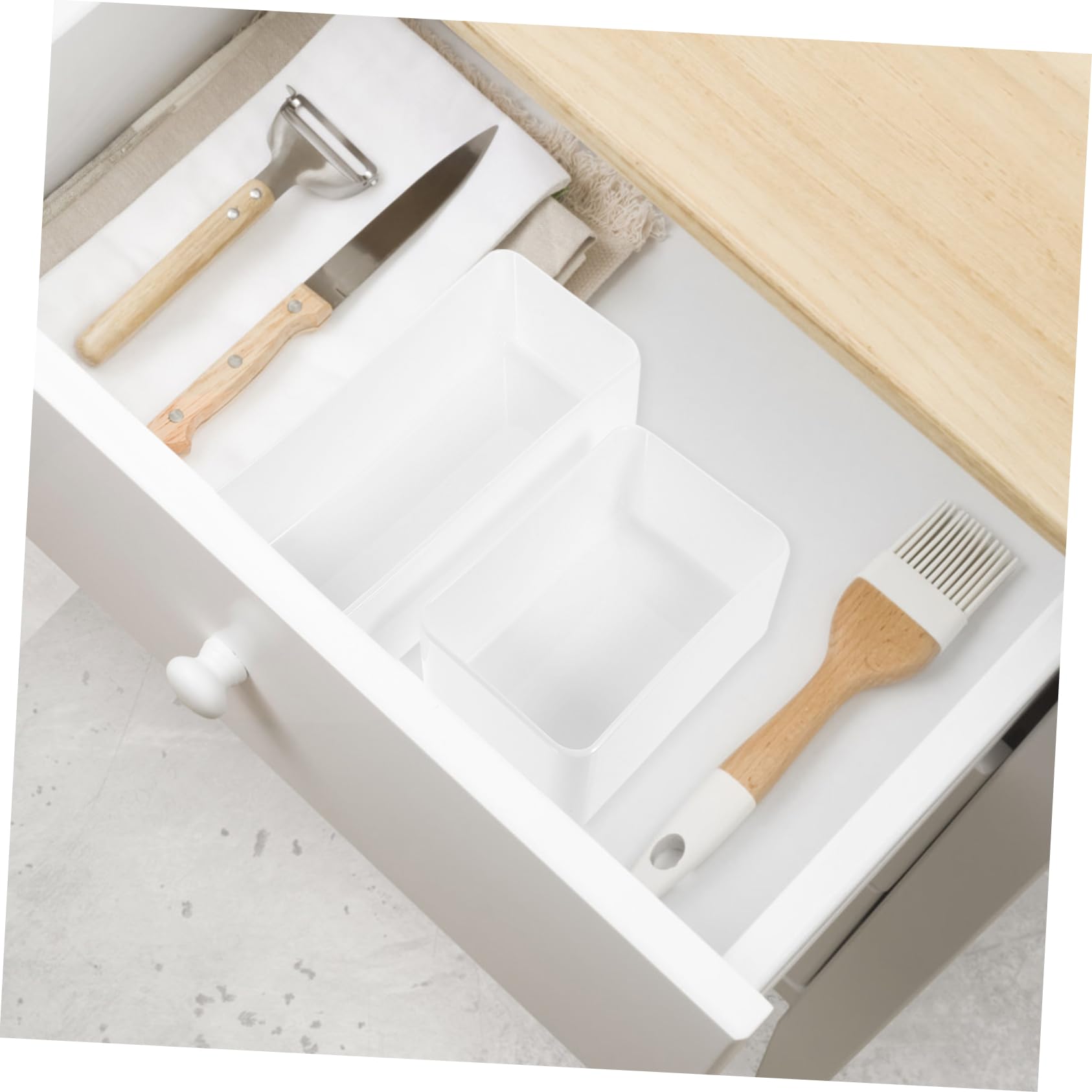 Operitacx Caja Organizadora para Cajones de Escritorio, 3 Piezas Pet Blanco | Borde Redondeado, Diseño Sencillo, Superficie Lisa y Uso Versátil para Baño y Maquillaje