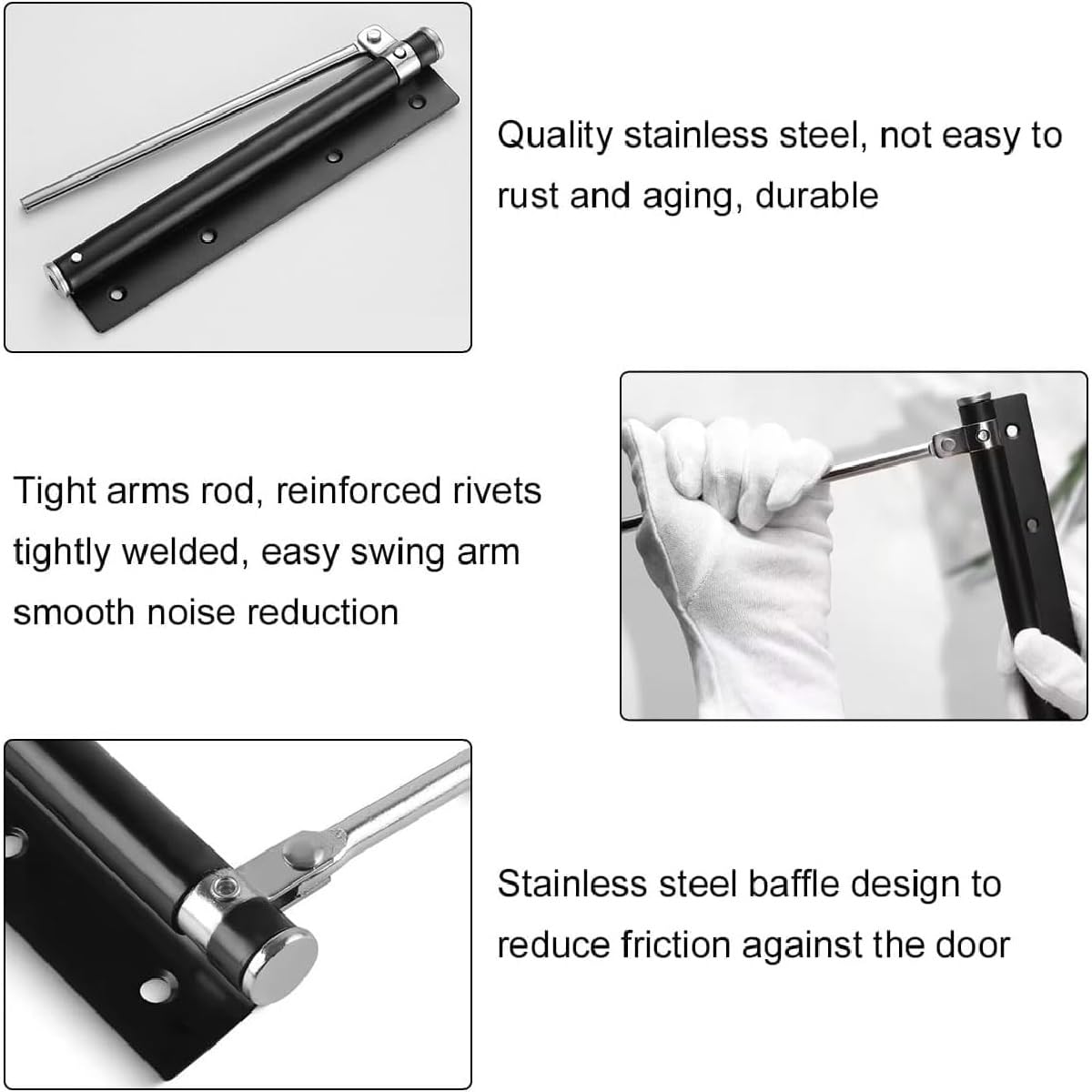 Door Closer, Rod Door Closer, Automatic Door Spring, Stainless Steel Adjustable Door Recliner with Screwdriver for Quiet Room Doors for Outdoor Interior Door Garden Gate (Black) — Amazon image 4