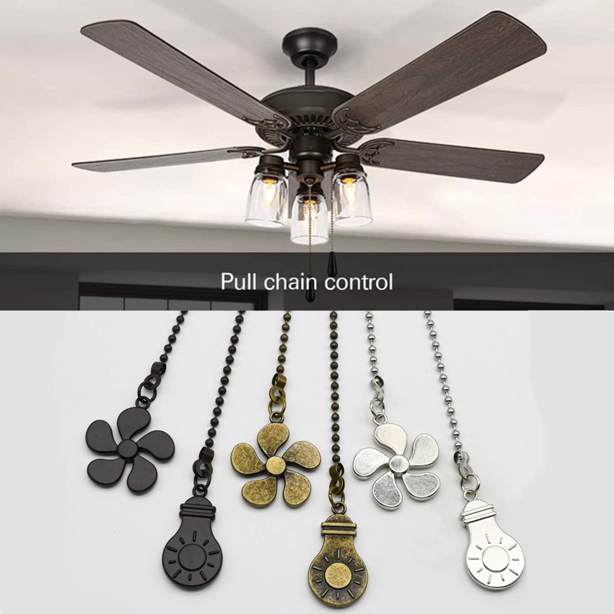 Ceiling Fan Pull Chain 12 Inch Pull Chain Extension Fan Chain Extender Ceiling Fan Pulls Ornament With Ball Fan Chain Connector For Lighting Fans, 2 PACK (BUTTERFLY
