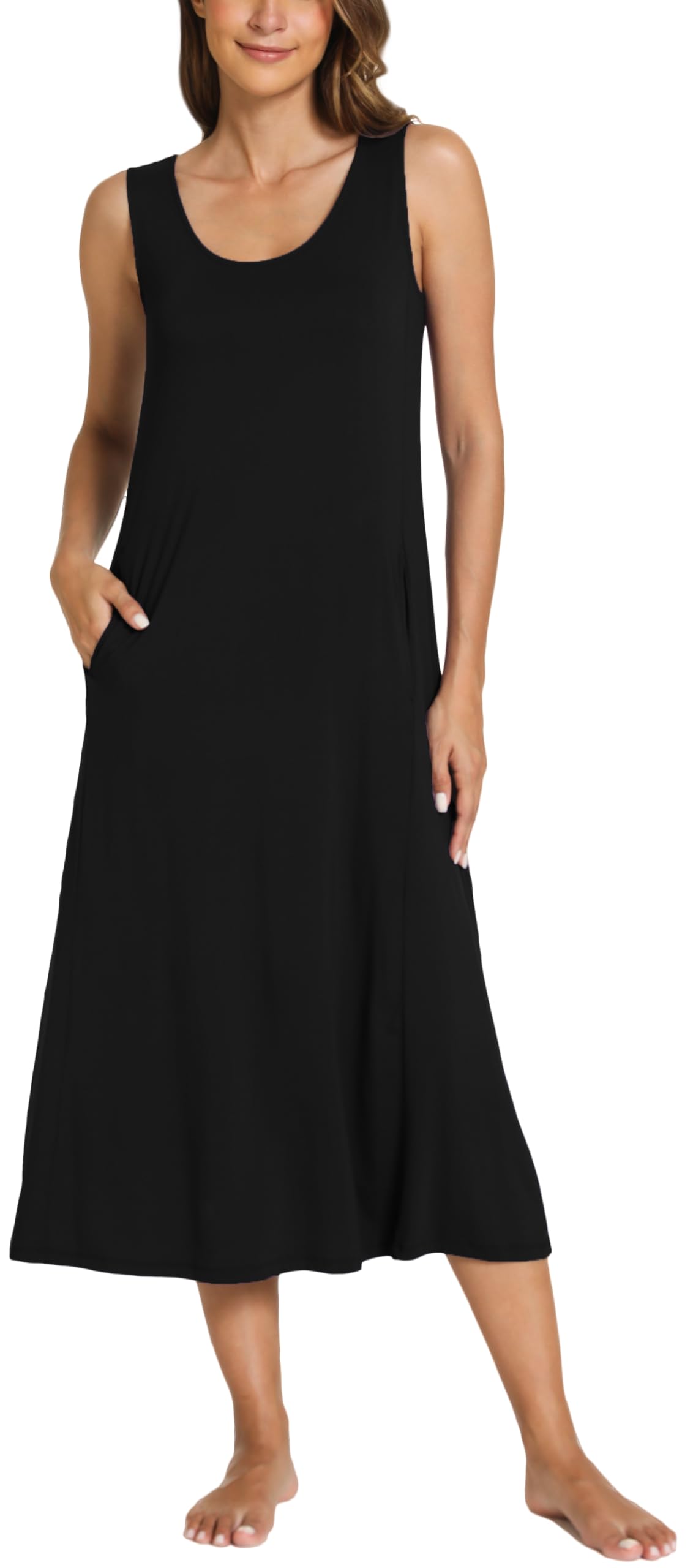 GYS Sleeveless Nightgowns for Women Bamboo Viscose Night Shirt with Pockets