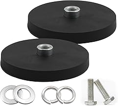 Pack of 2 Neodymium Magnets, Rubberised, Diameter 88 mm, Flat Gripper Magnet, 55 kg Load Capacity, Rubber Round Magnets with M10 Convex Screw Hole, Disc Pot Magnet for Screws, Light Strips, Eyelet or