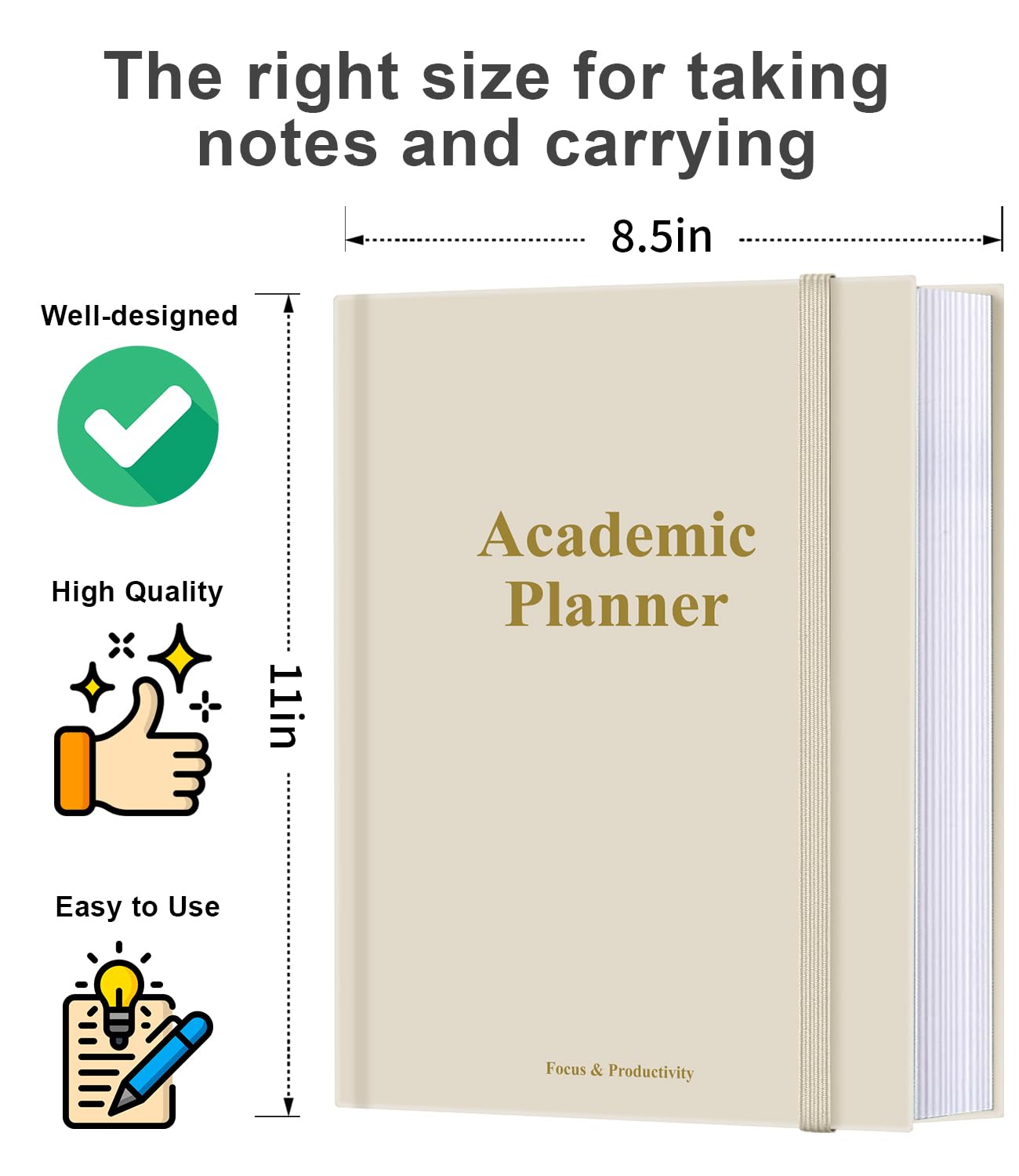 Planner accademico per il 2025 e il 2026 o in qualsiasi momento, 21,6 x 27,9 cm, pianificatore settimanale non datato per studenti scolastici, universitari e infermieristici, 200 pagine, beige