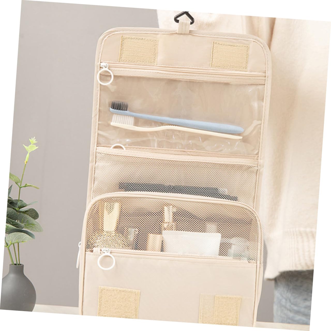 DOITOOL 3piezas Neceser De Colgante Multifuncional para Cosméticos Bolsa De Maquillaje Beige