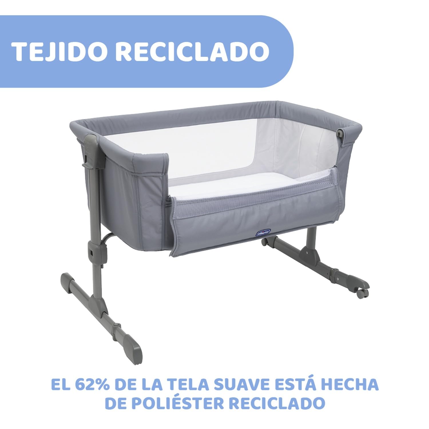 Chicco Next2Me Essential Cuna Colecho Bebé, Cuna para recién Nacidos, Compatible con Varias Camas, Altura Ajustable, Buena Circulación de Aire, Colchón y Bolsa incluidos, 0-6 Meses, Gris