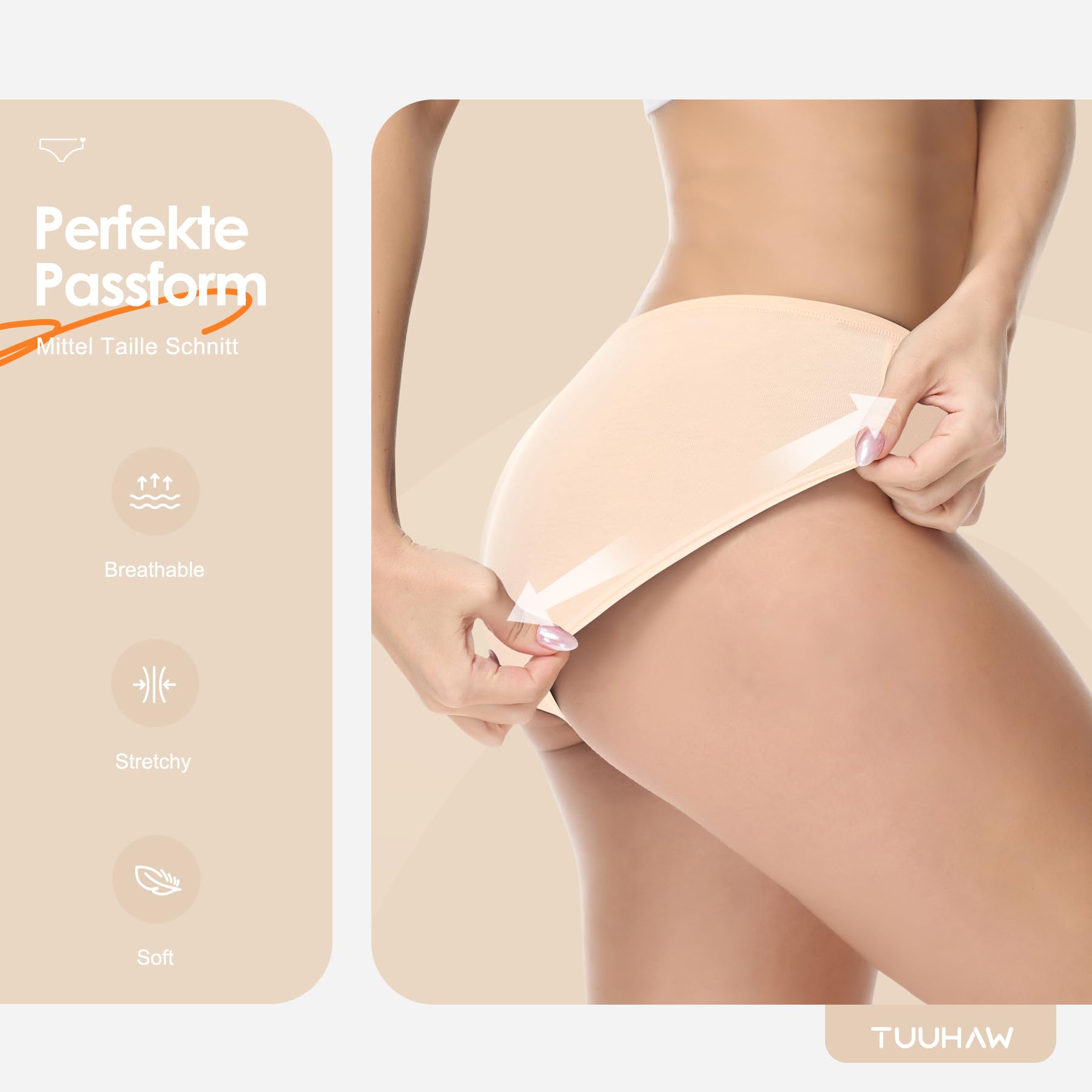 TUUHAW Mutande da Donna Midi Vita in Cotone Elasticizzato Pacco da 6